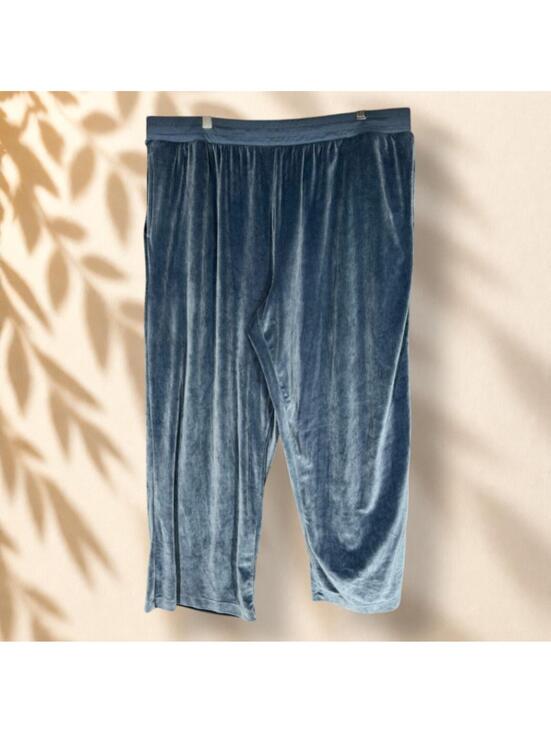 Joyspun Pants - Joyspun Cropped Pants Women 2X Plus Blue High Rise Pull On Flat Front Straight